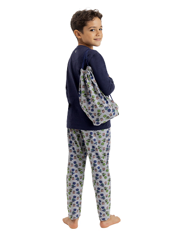 PIJAMA COMPRIDO+ BOLSA EST.DINO FUTEBOL 2